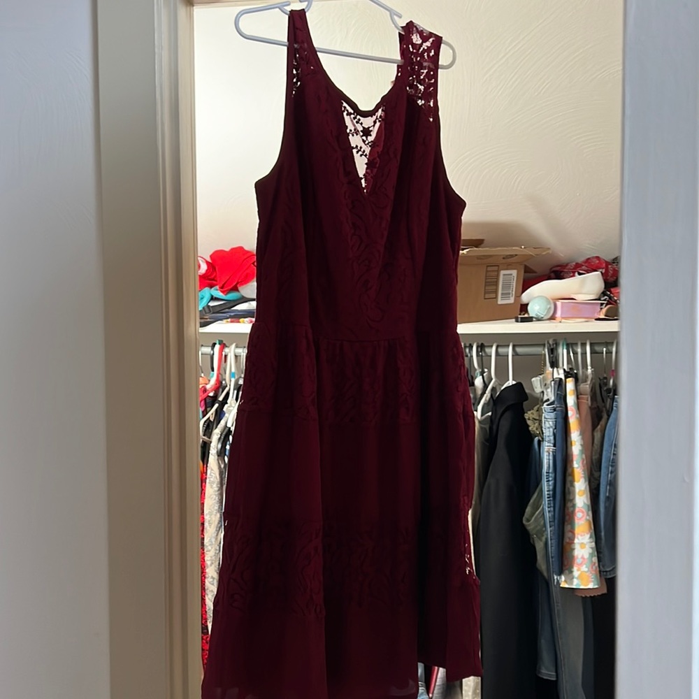 maroon altered state lace dress just above knee length
